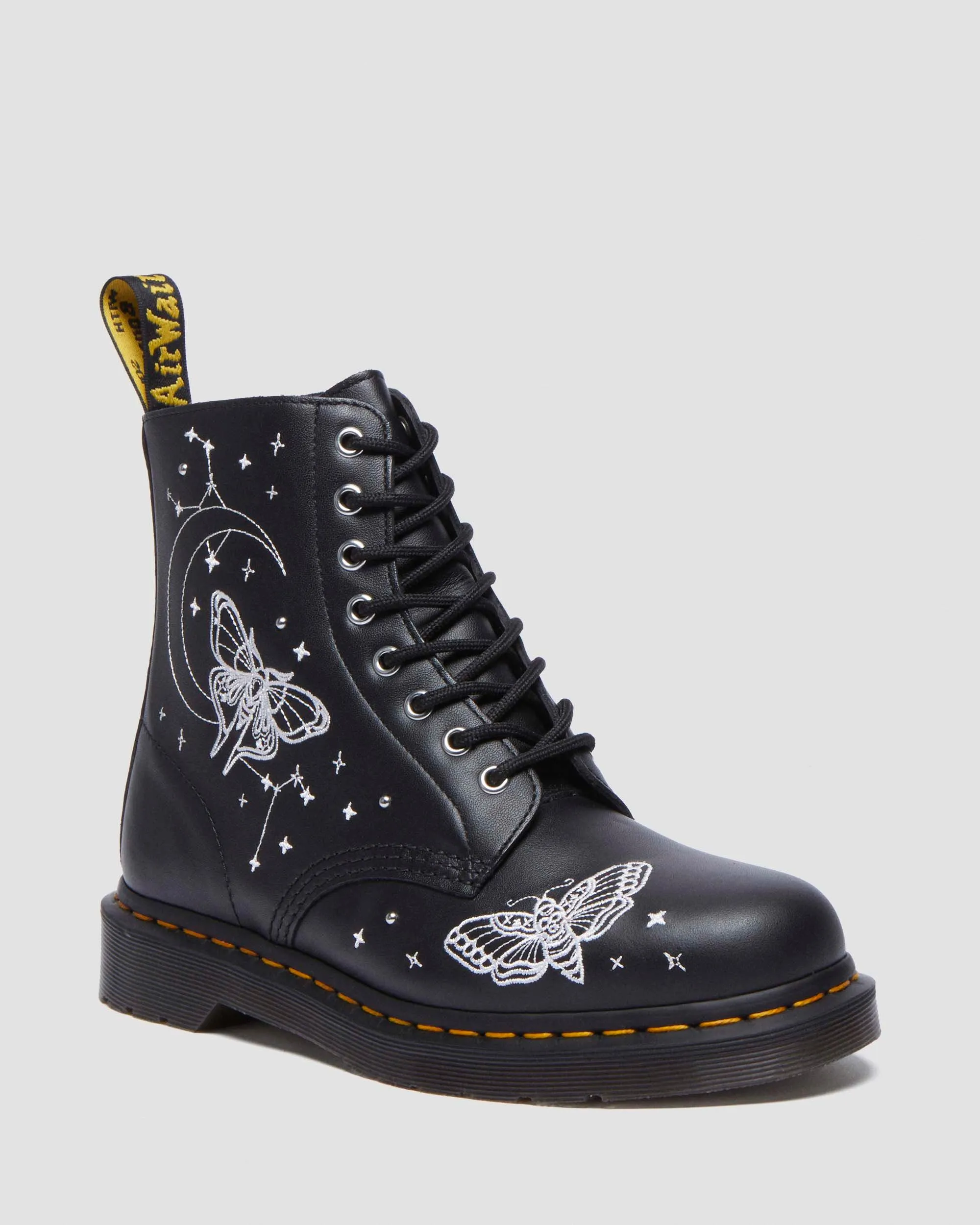 1460 Celestial Moth Embroidered Lace Up Leather Boots