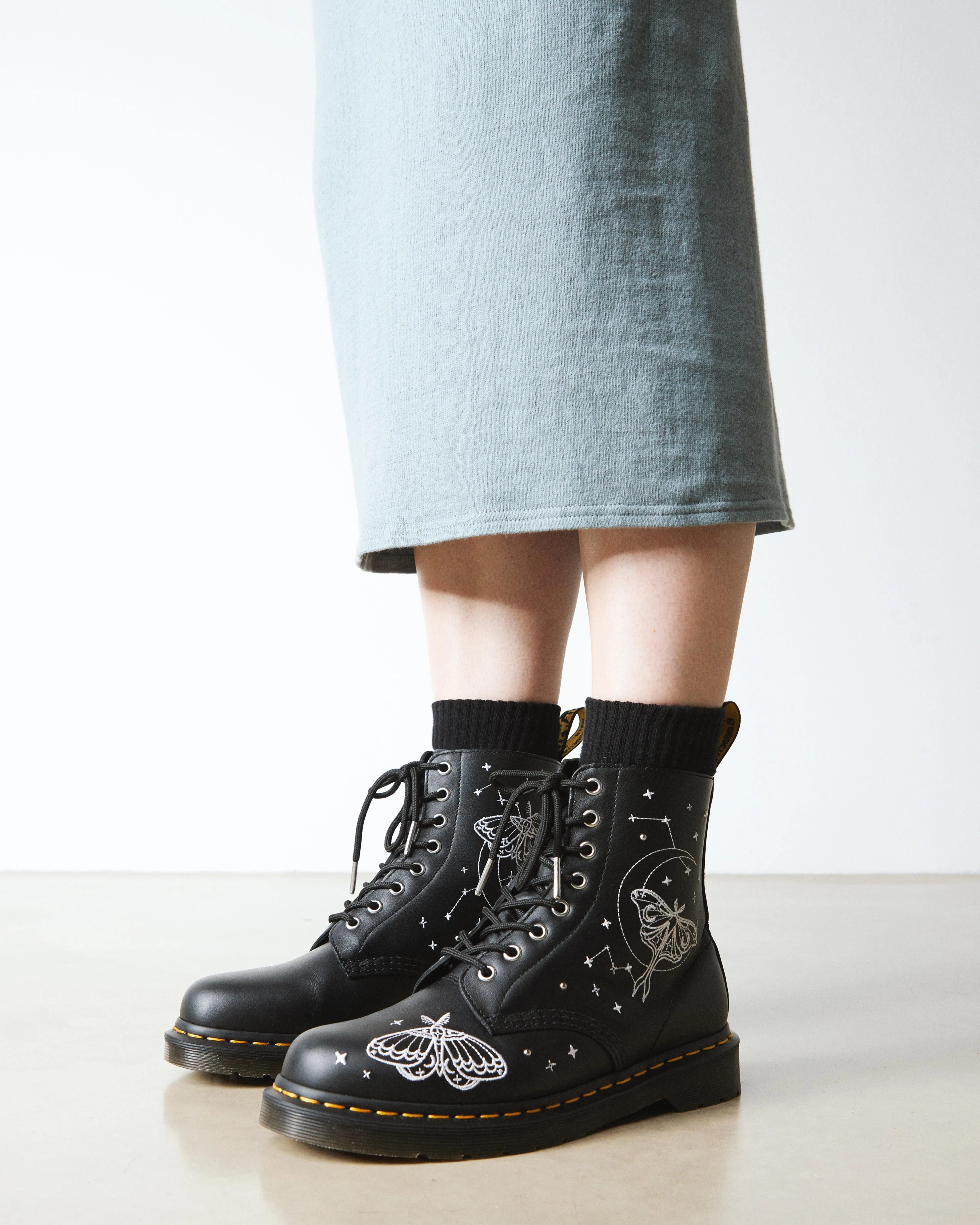 1460 Celestial Moth Embroidered Lace Up Leather Boots