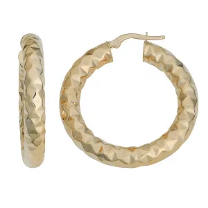 14k Gold Diamond-Cut Hoop Earrings