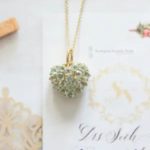 18ct Blue Topaz Cluster Heart Pendant