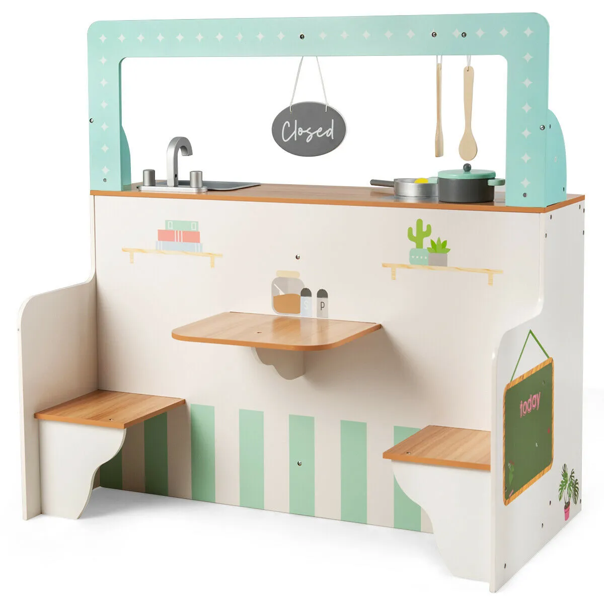2 in 1 Kids Play Kitchen and Diner with Storage Shelf