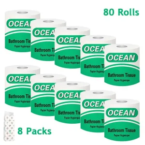 8 Packs(80 Rolls) Toilet Paper 100% Recycled 3-Ply Bath Tissue, Super Soft
