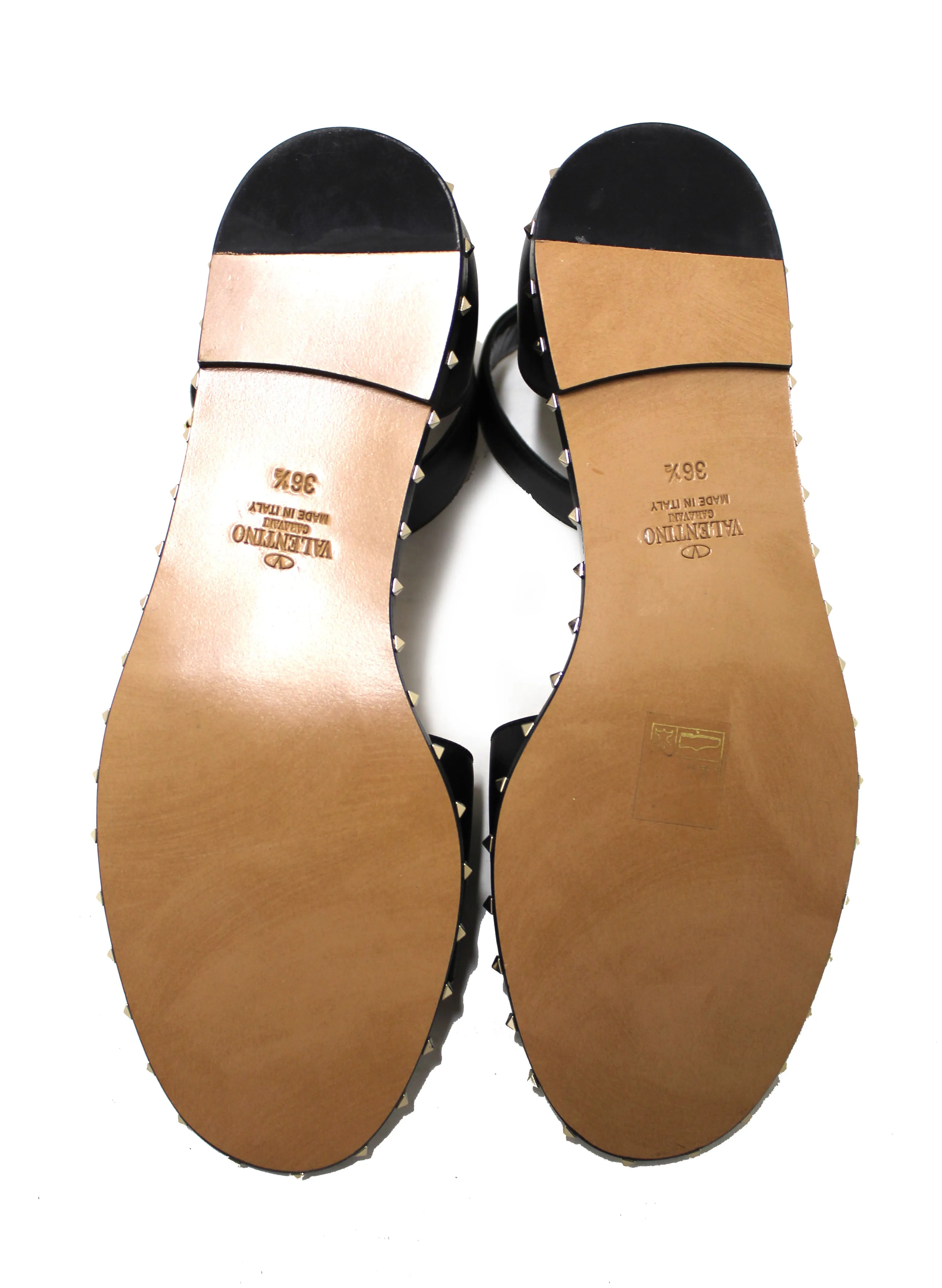 Authentic NEW Valentino Black Leather Thick Ankle Strap Studded Sandals Shoes Size 36.5