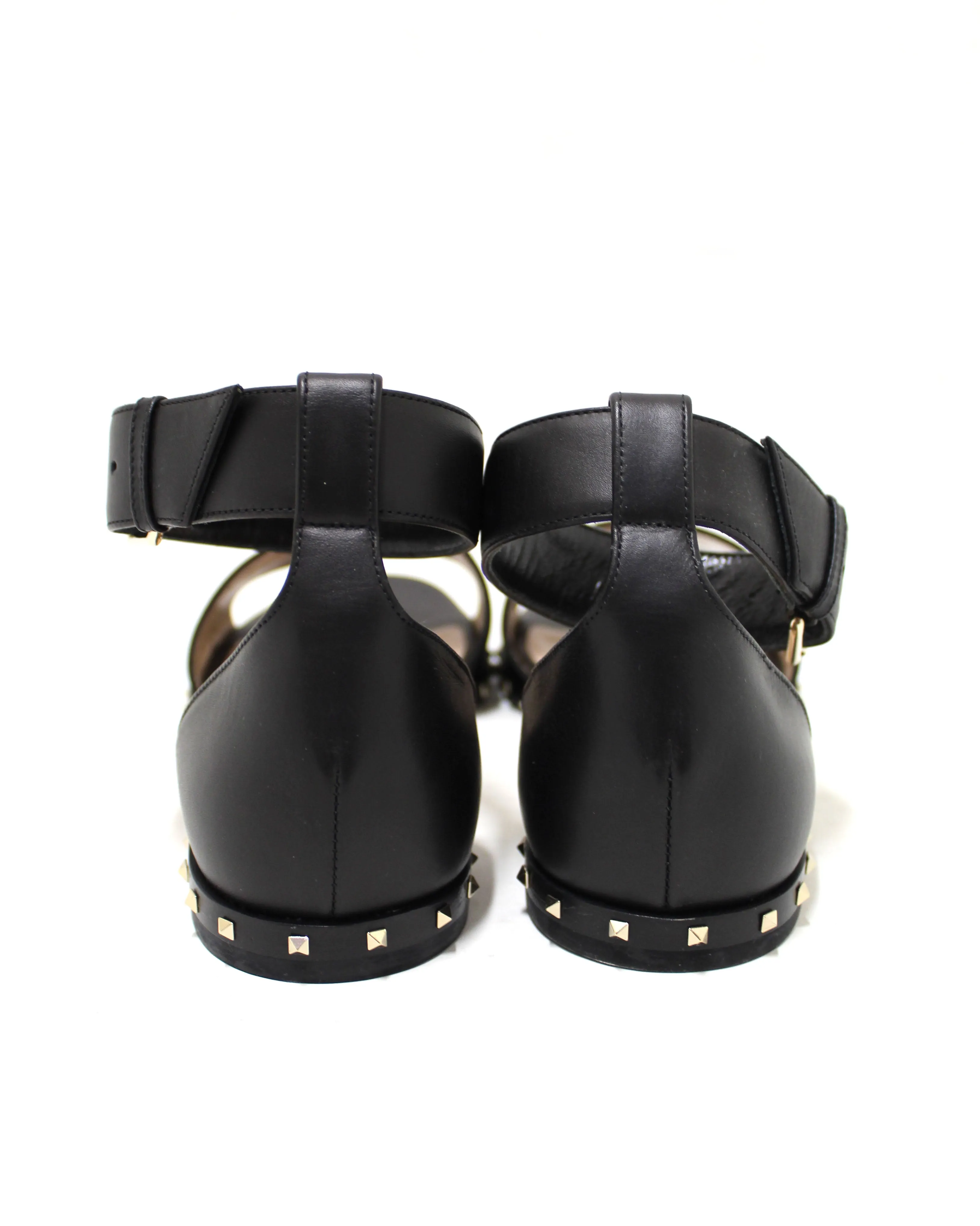 Authentic NEW Valentino Black Leather Thick Ankle Strap Studded Sandals Shoes Size 36.5
