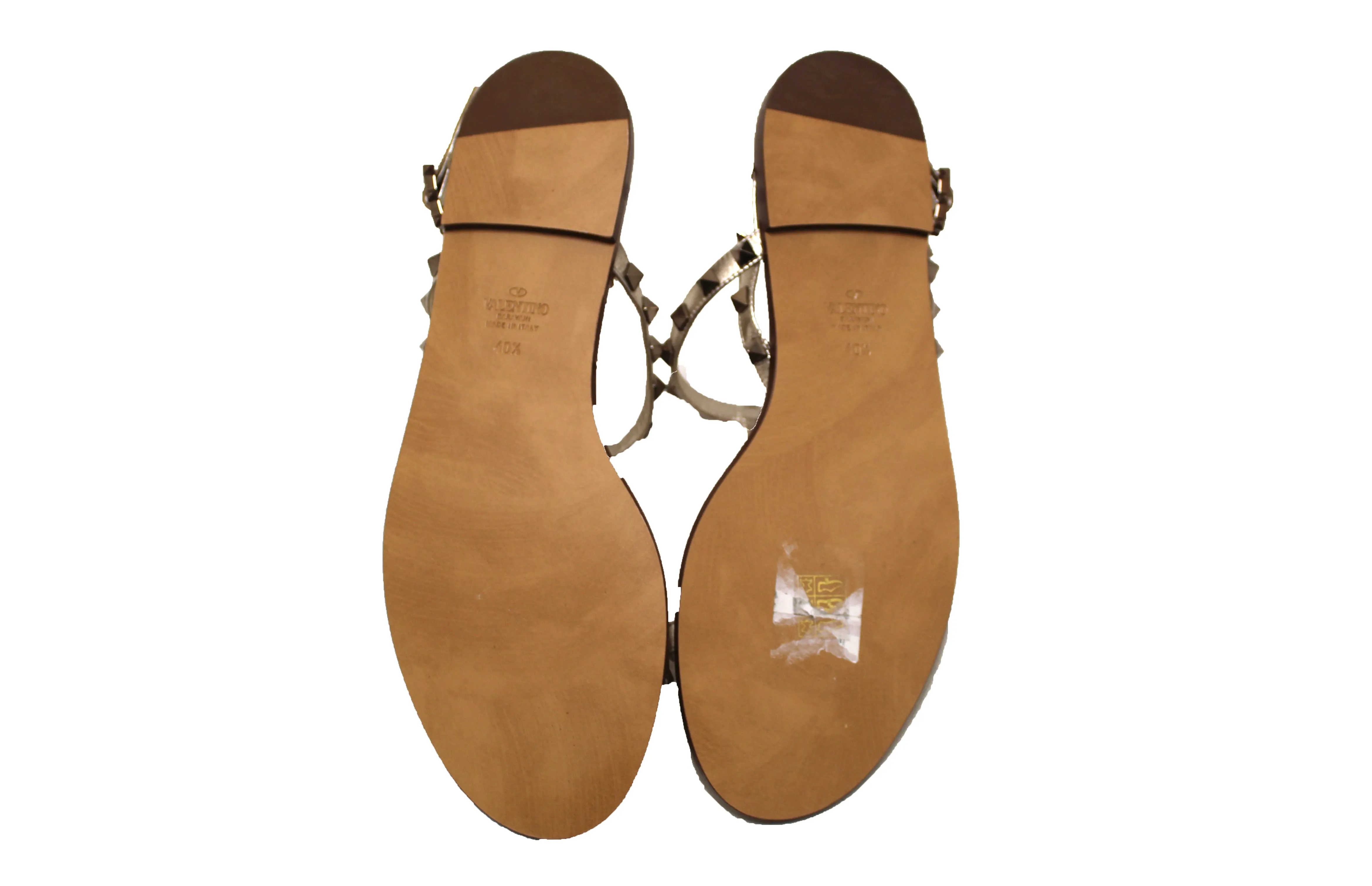 Authentic NEW Valentino Rockstud Metallic Nappa Leather Flat Sandal Size 40.5