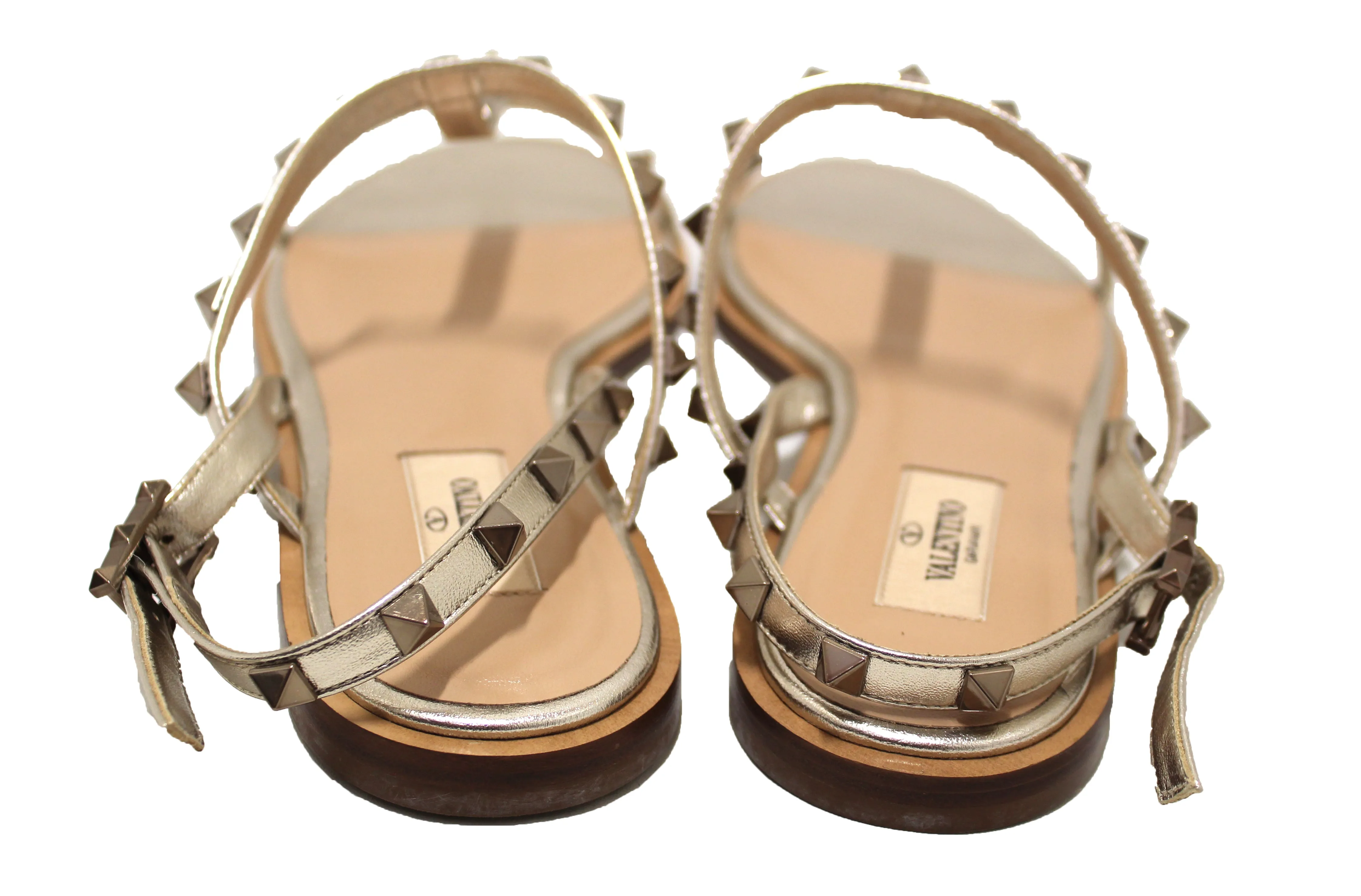 Authentic NEW Valentino Rockstud Metallic Nappa Leather Flat Sandal Size 40.5