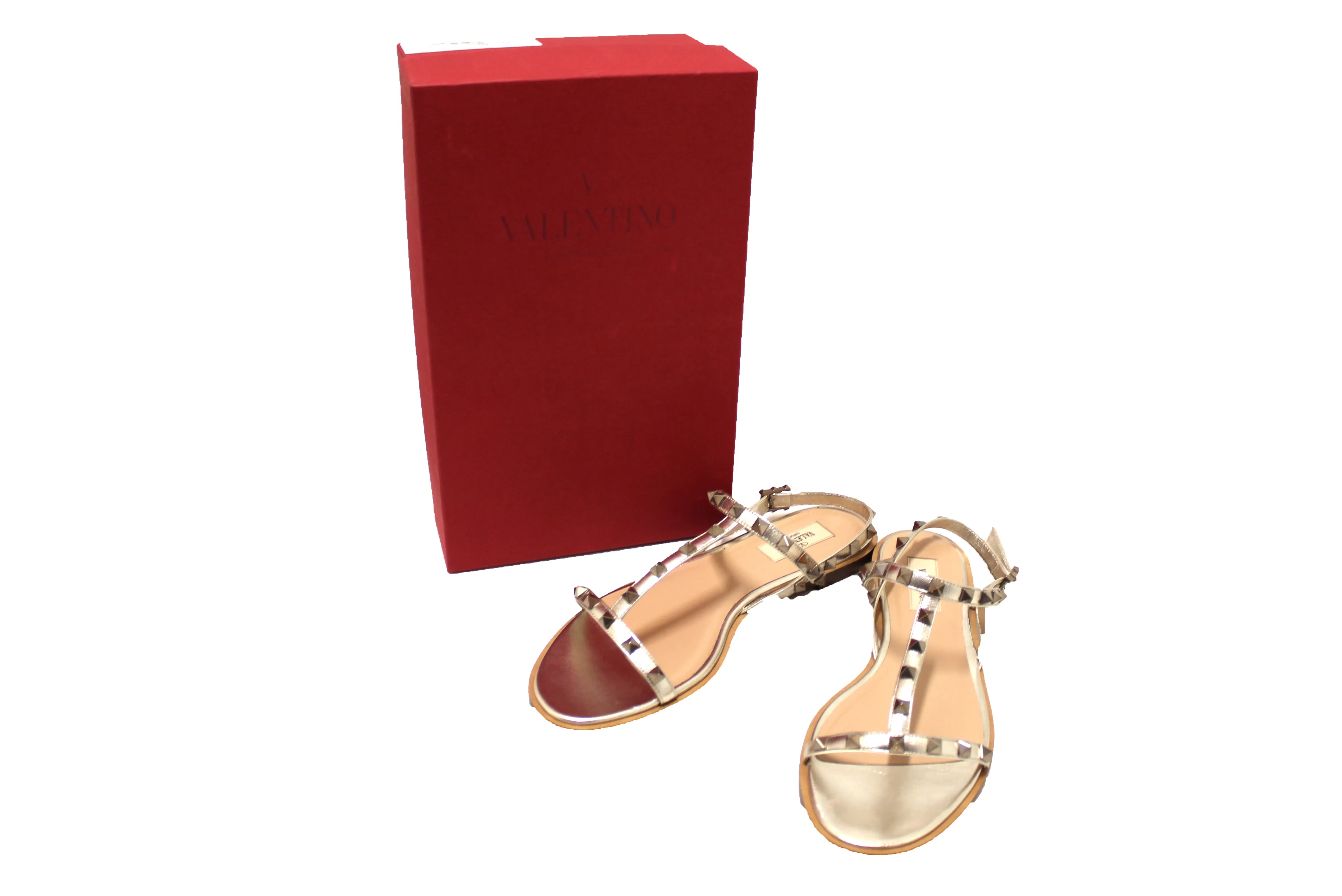 Authentic NEW Valentino Rockstud Metallic Nappa Leather Flat Sandal Size 40.5