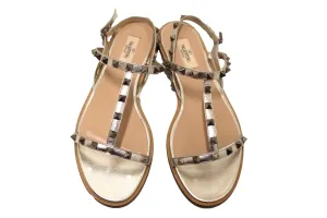Authentic NEW Valentino Rockstud Metallic Nappa Leather Flat Sandal Size 40.5