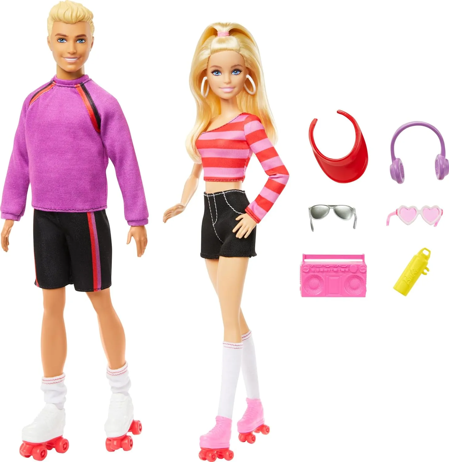 Barbie 65th Anniversary Fashionistas Set with 2 Roller-Skating Fashion Dolls & 6 Accessories for Kids Ages 3 