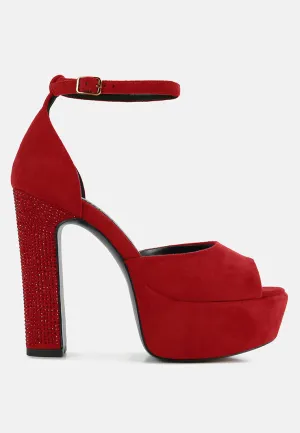 Beaty High Block Heeled Diamante Stud Sandals