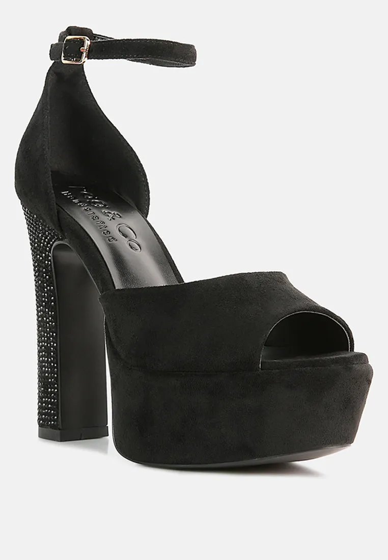 Beaty High Block Heeled Diamante Stud Sandals