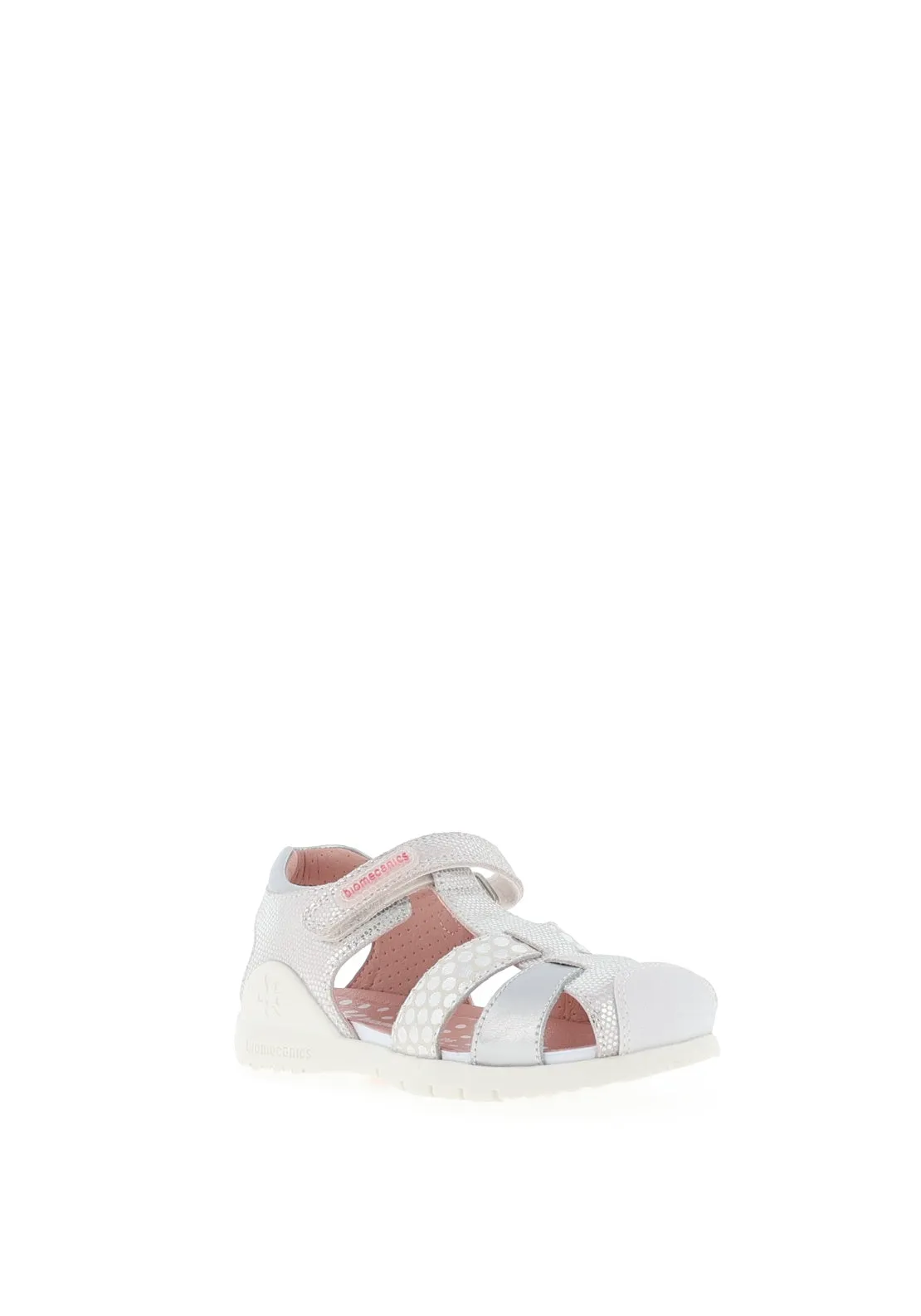 Biomechanics Baby Girls Metallic Velcro Closed Toe Sandals, Silver
