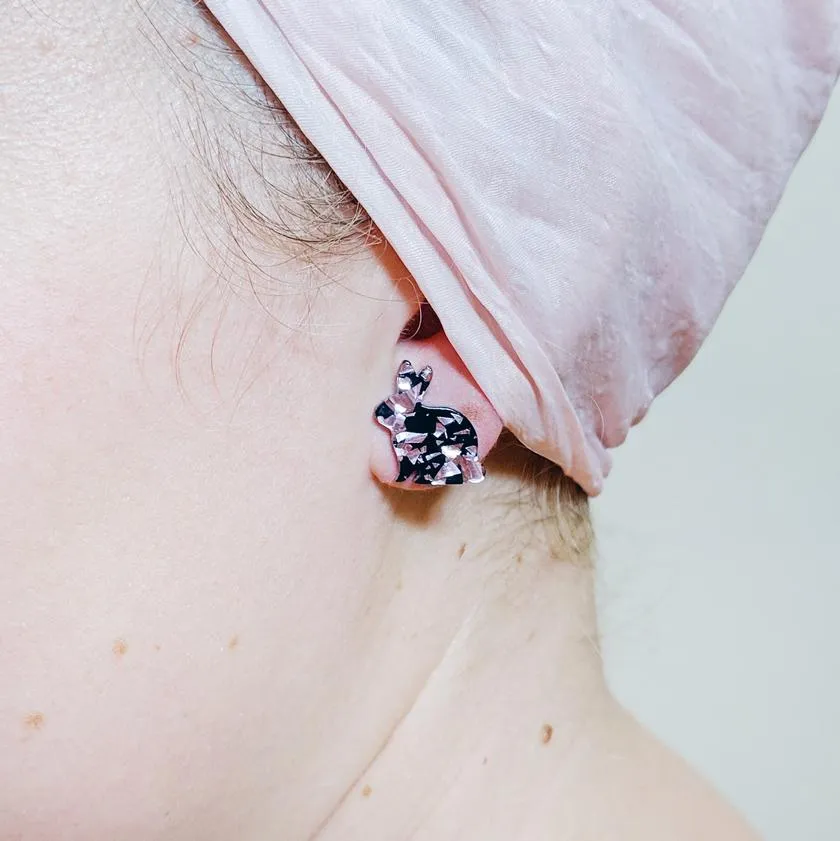 Bunny Chunky Glitter Resin Stud Earrings - Pink