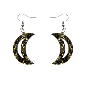 Crescent Moon Chunky Glitter Resin Drop Earrings - Gold