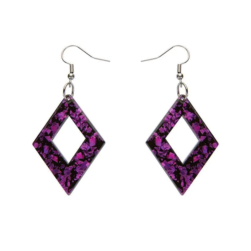Diamond Chunky Glitter Resin Drop Earrings - Fuchsia