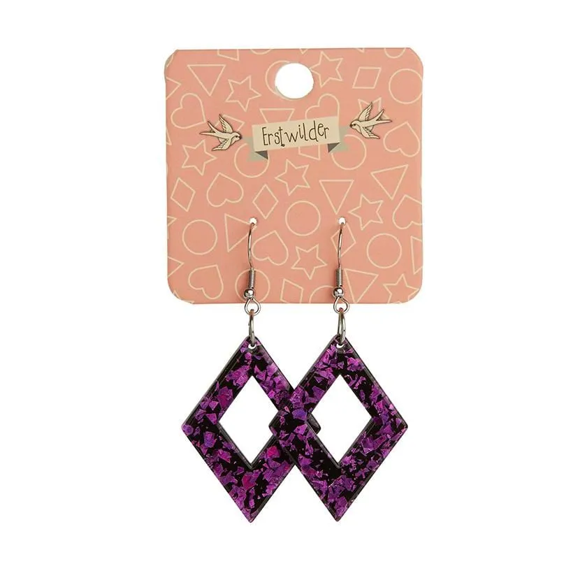 Diamond Chunky Glitter Resin Drop Earrings - Fuchsia