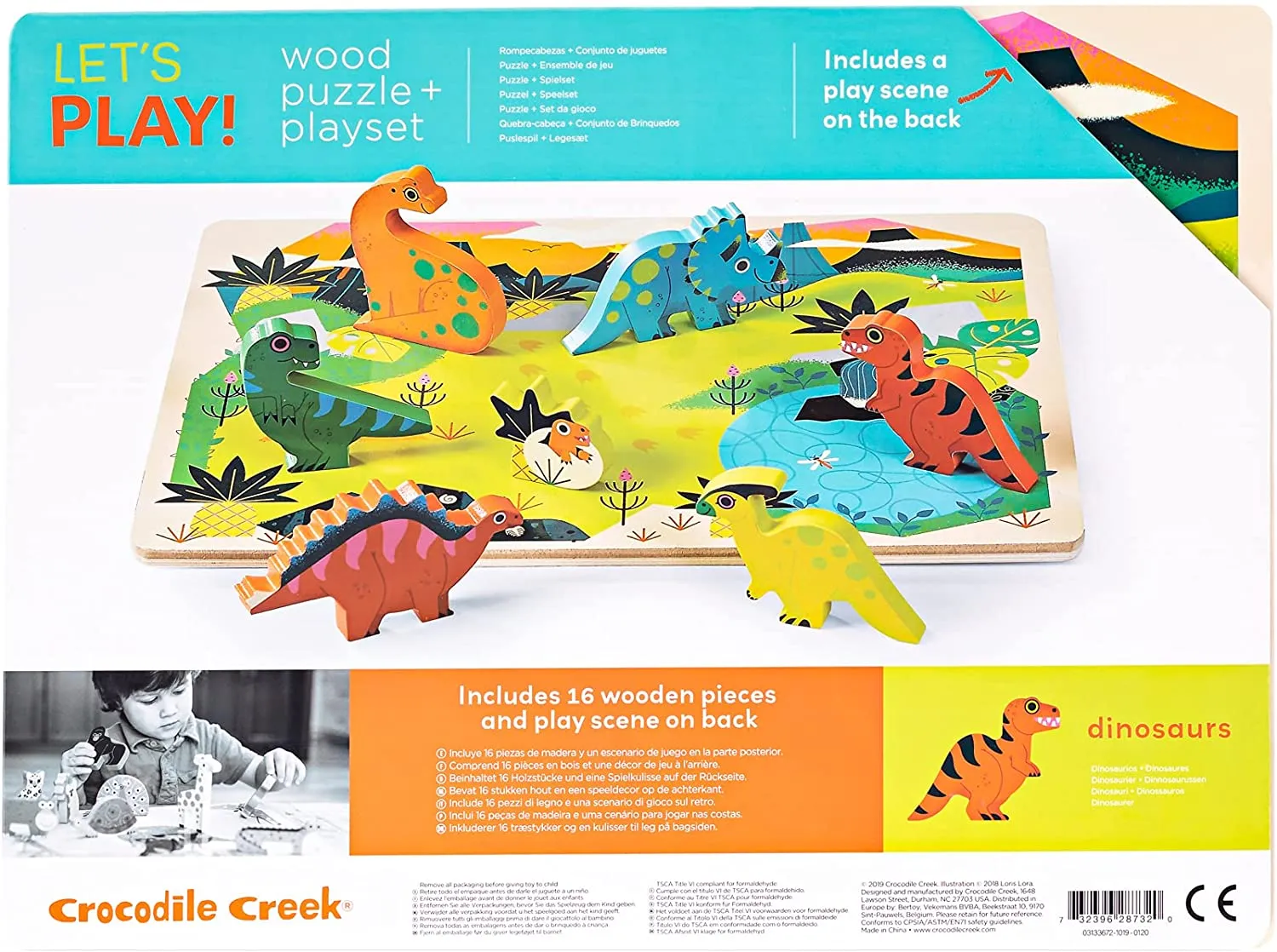 Dinosaurs 16 Piece Wood Puzzle & Playset