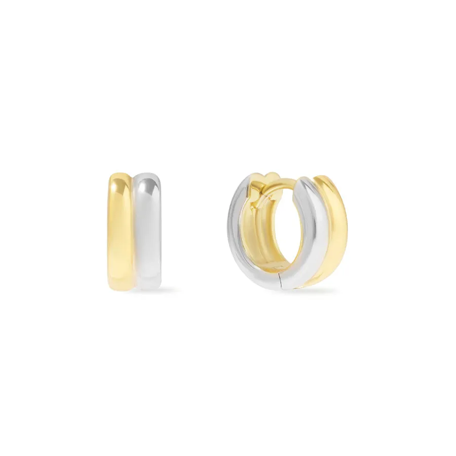 Duo Tone Gold 7mm Baby Huggie Earrings