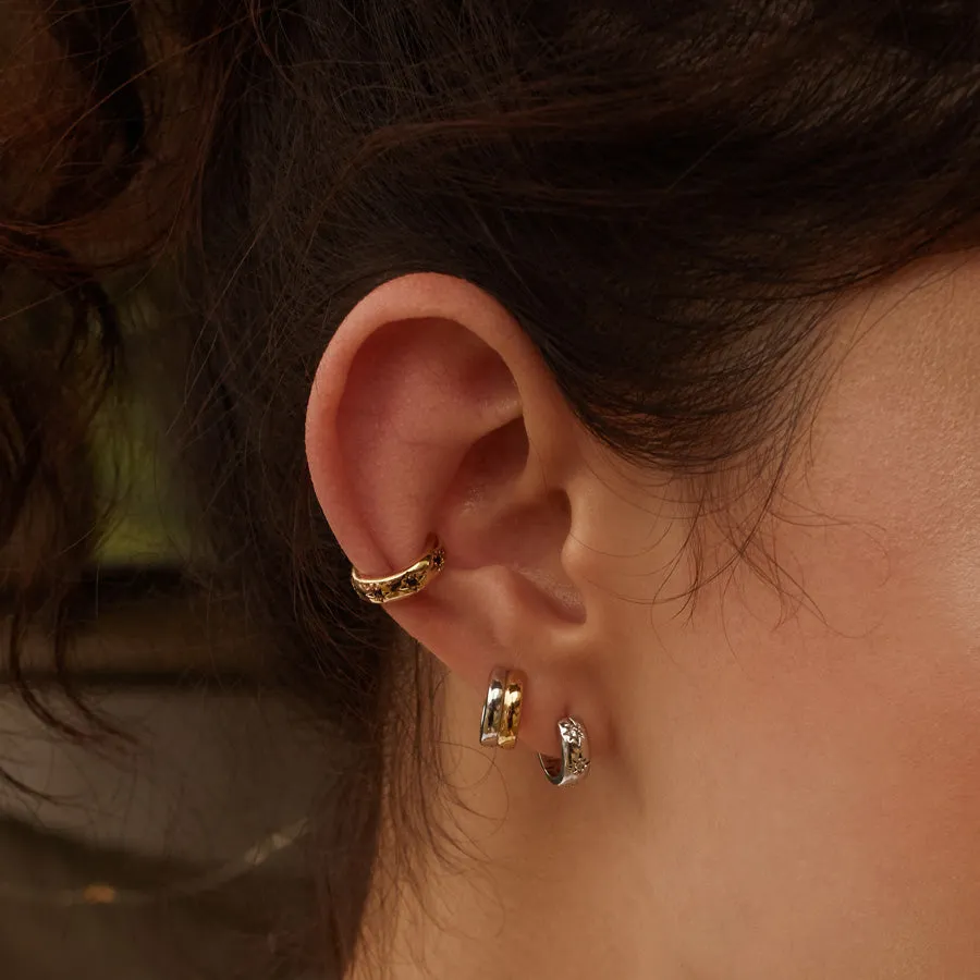 Duo Tone Gold 7mm Baby Huggie Earrings