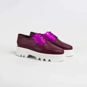 Fuchsia Leather Platform Creepers Shoes For women