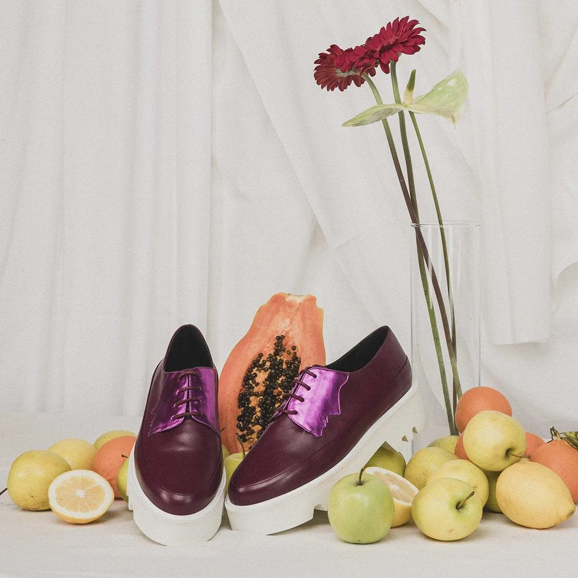 Fuchsia Leather Platform Creepers Shoes For women