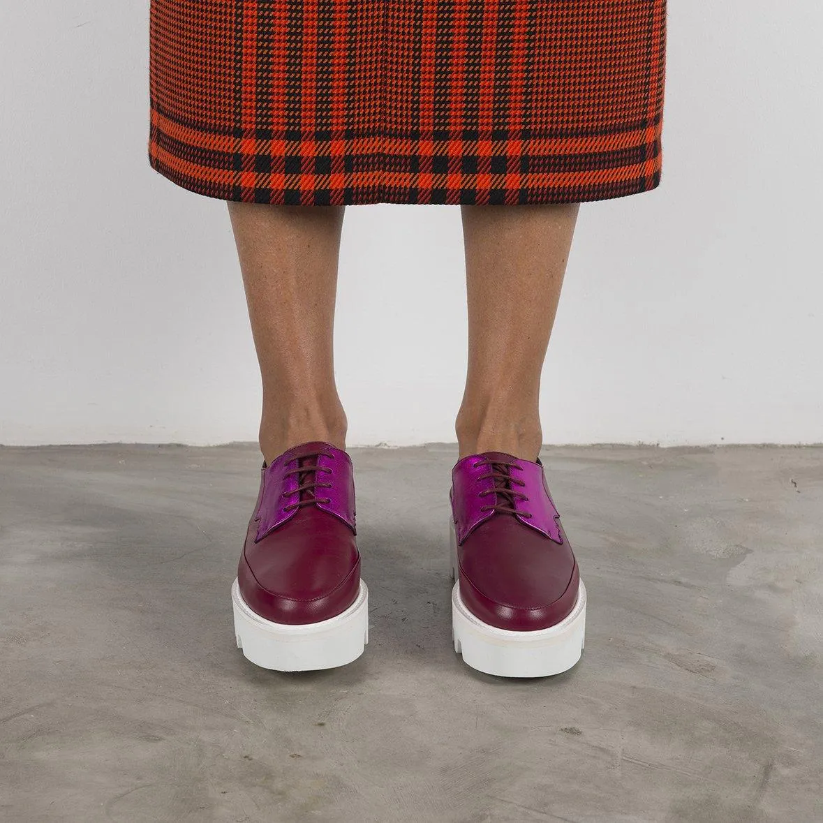 Fuchsia Leather Platform Creepers Shoes For women