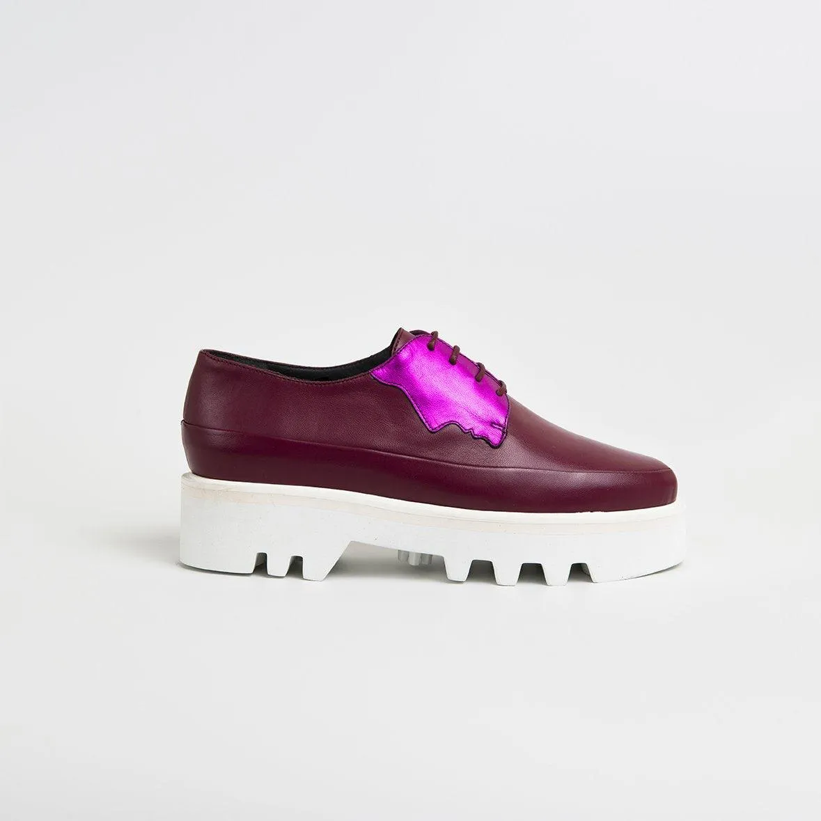 Fuchsia Leather Platform Creepers Shoes For women