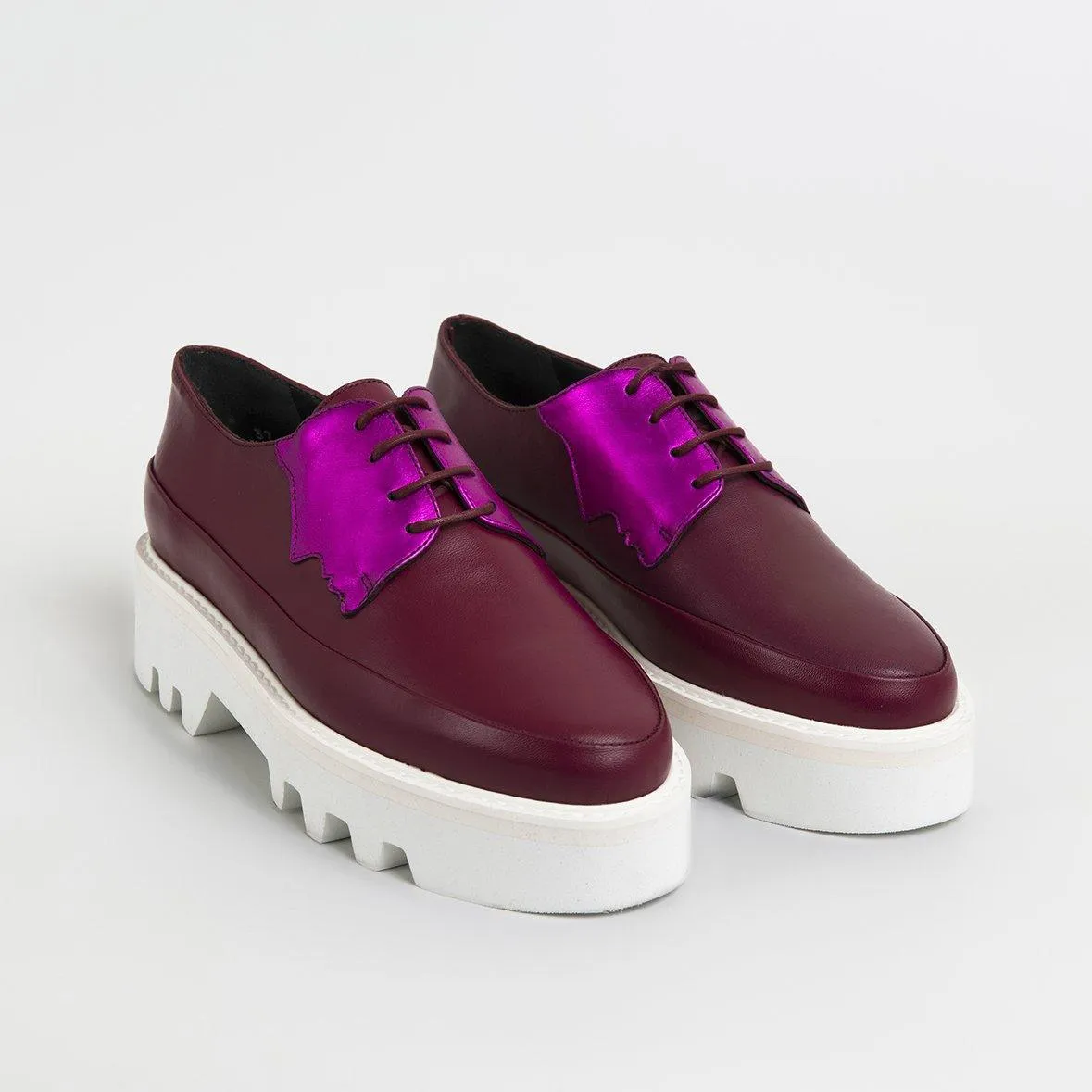 Fuchsia Leather Platform Creepers Shoes For women