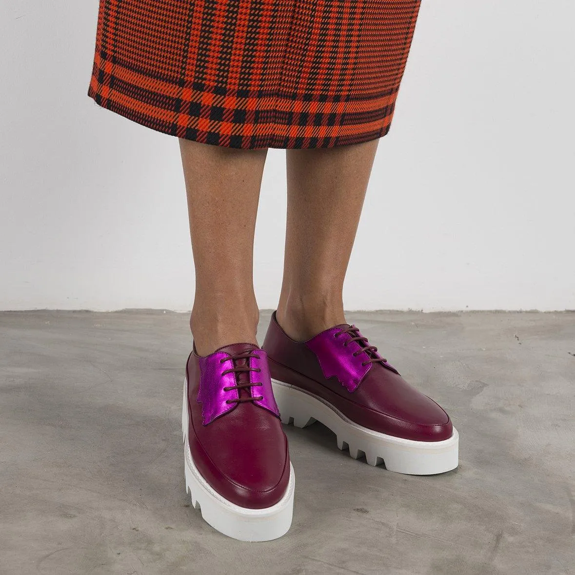 Fuchsia Leather Platform Creepers Shoes For women