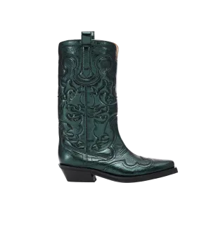 GANNI Mid Shaft Western Metallic Boots
