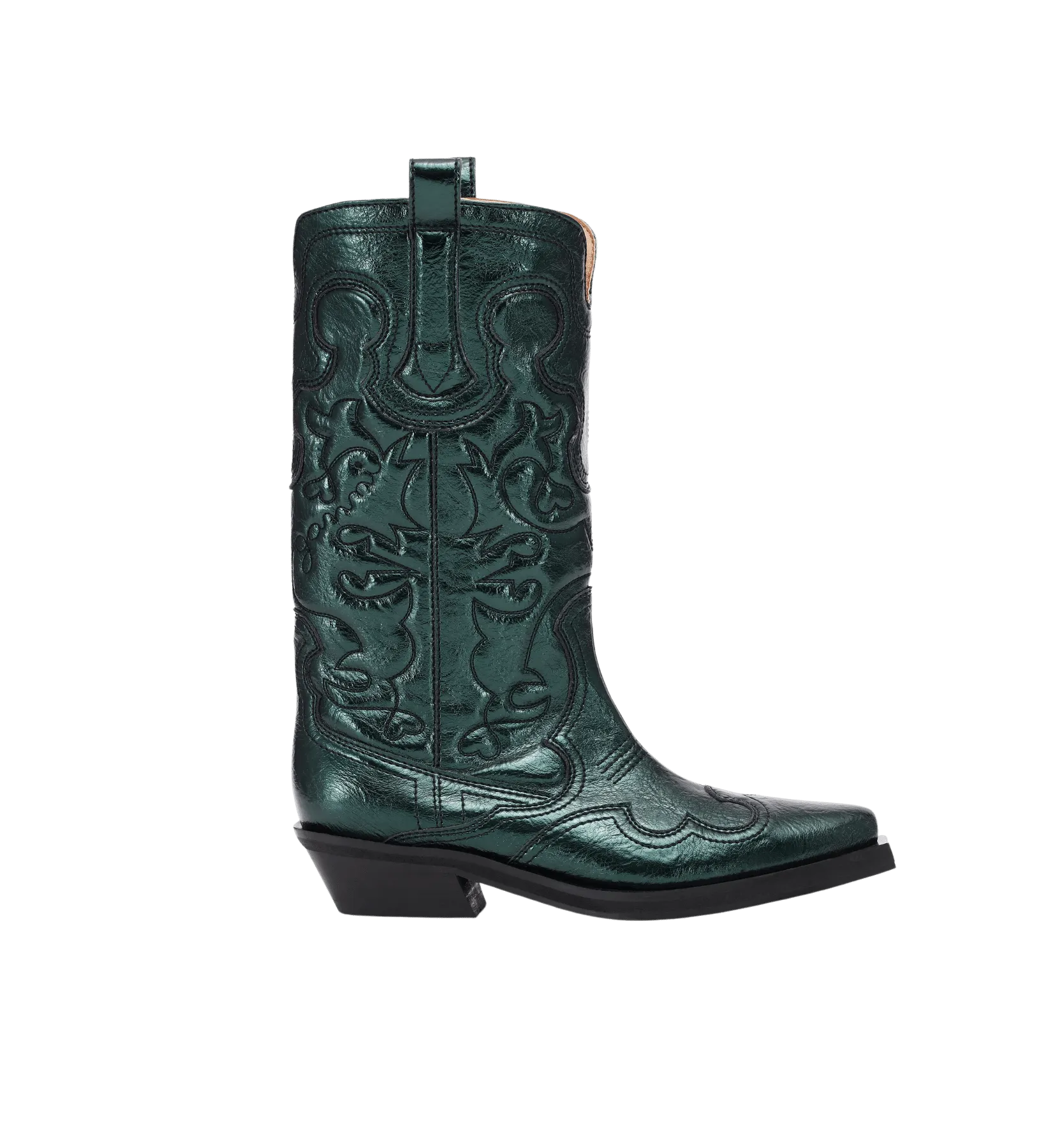 GANNI Mid Shaft Western Metallic Boots