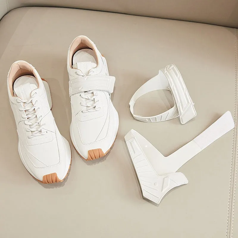 Genuine Leather 5cm Platform Shoes Chunky Sneakers Dad Shoes for Female Spring Breathable Comfy Sneake BC3148