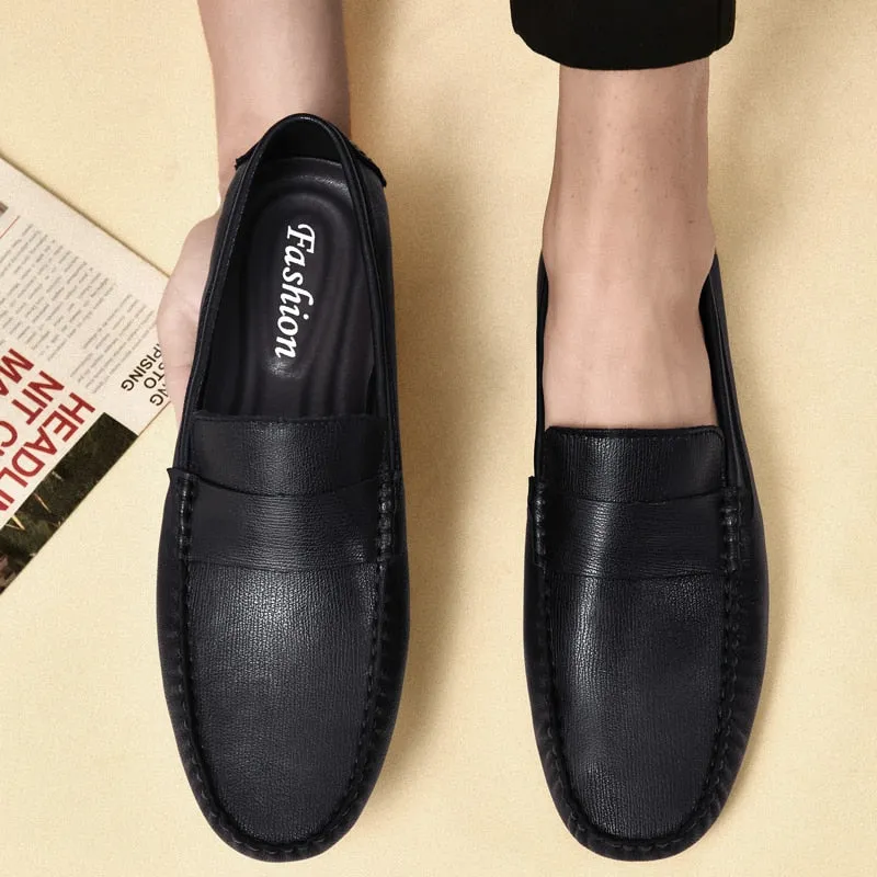 Genuine Leather Men Shoes Luxury Brand High Quality Formal Casual Mens Loafers Moccasins Soft Slip on Boat Shoes Plus Size 36-45