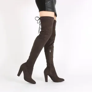 Janine Over the Knee Boots in Dark Taupe Faux Suede