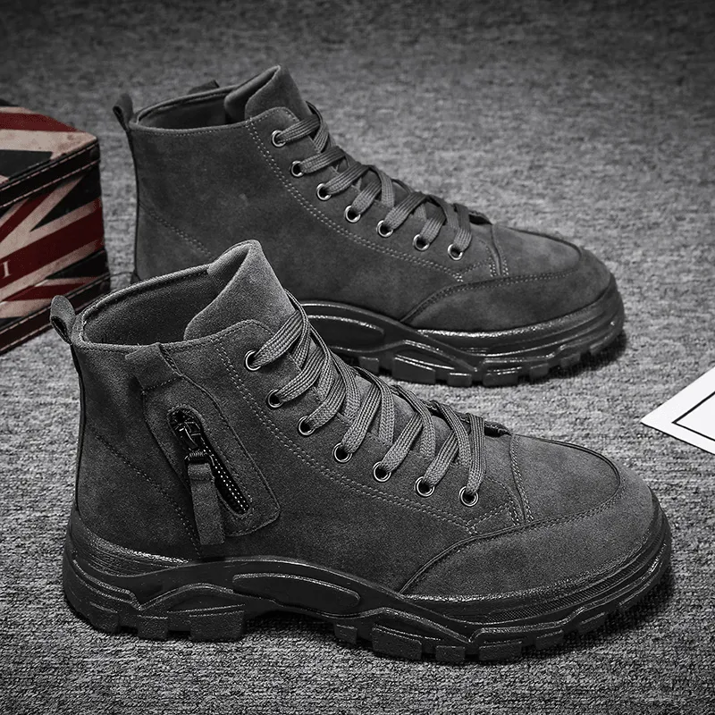 kkboxly kkboxly Men Suede Tooling Boots Side Zipper Comfy Slip Resistant Outdoor Casual Ankle Boots