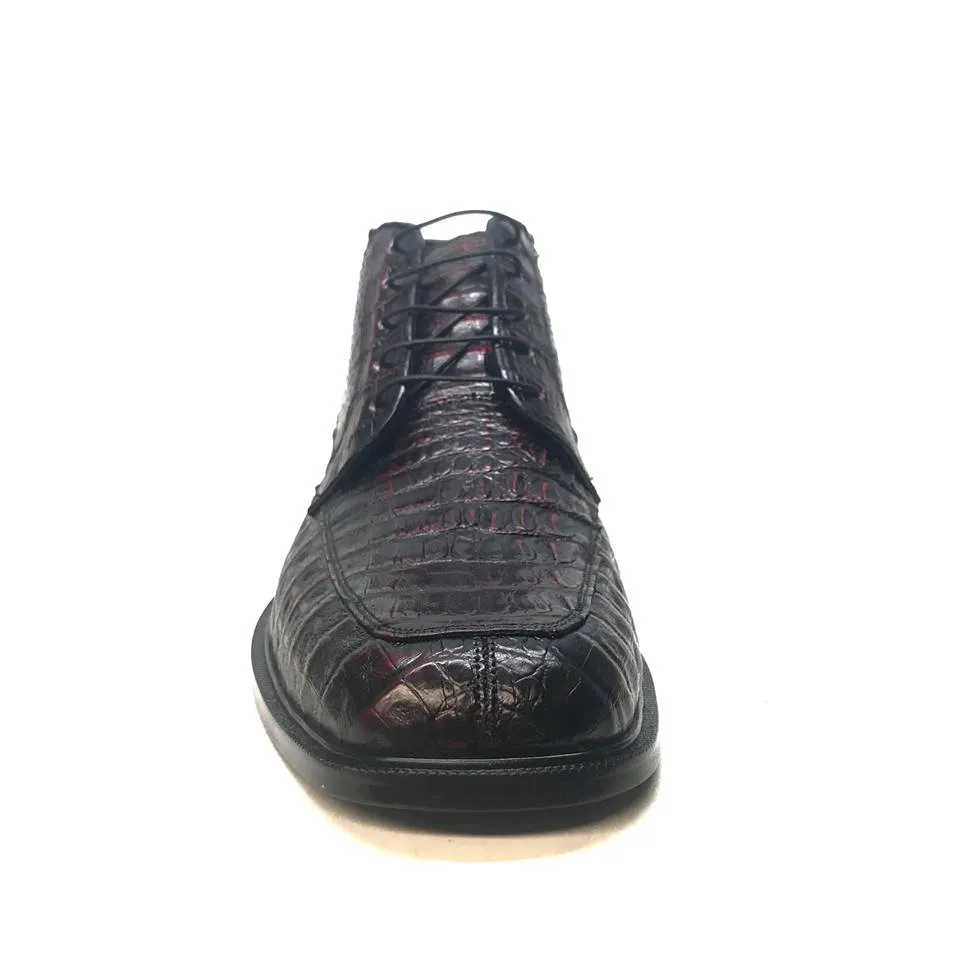Los Altos Black Cherry Lace-Up Crocodile Dress Boots