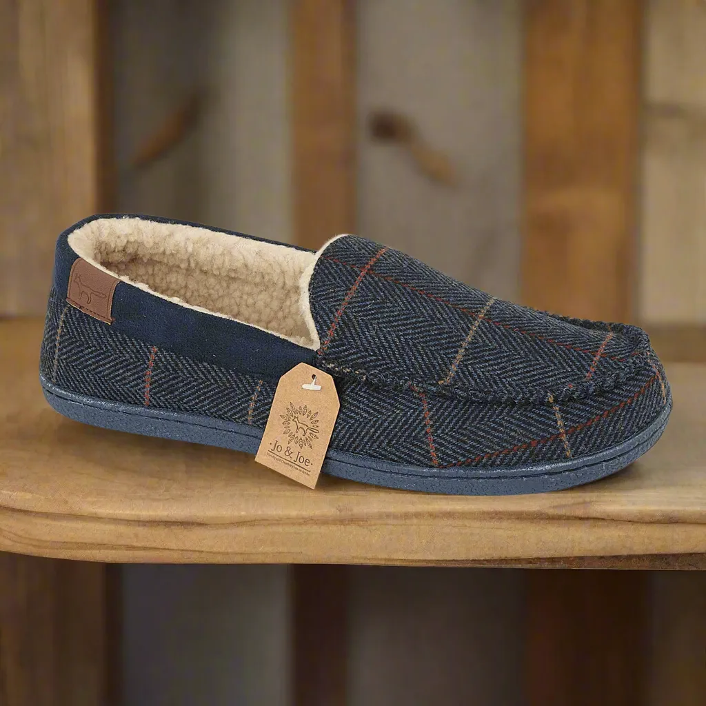 Mens Bedroom Slippers Navy Check Glengarry Jo & Joe