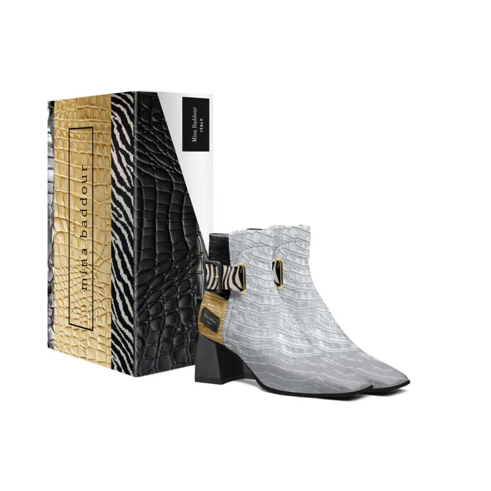 Mina Baddour Matrix in Silver Belted Ankle Boot