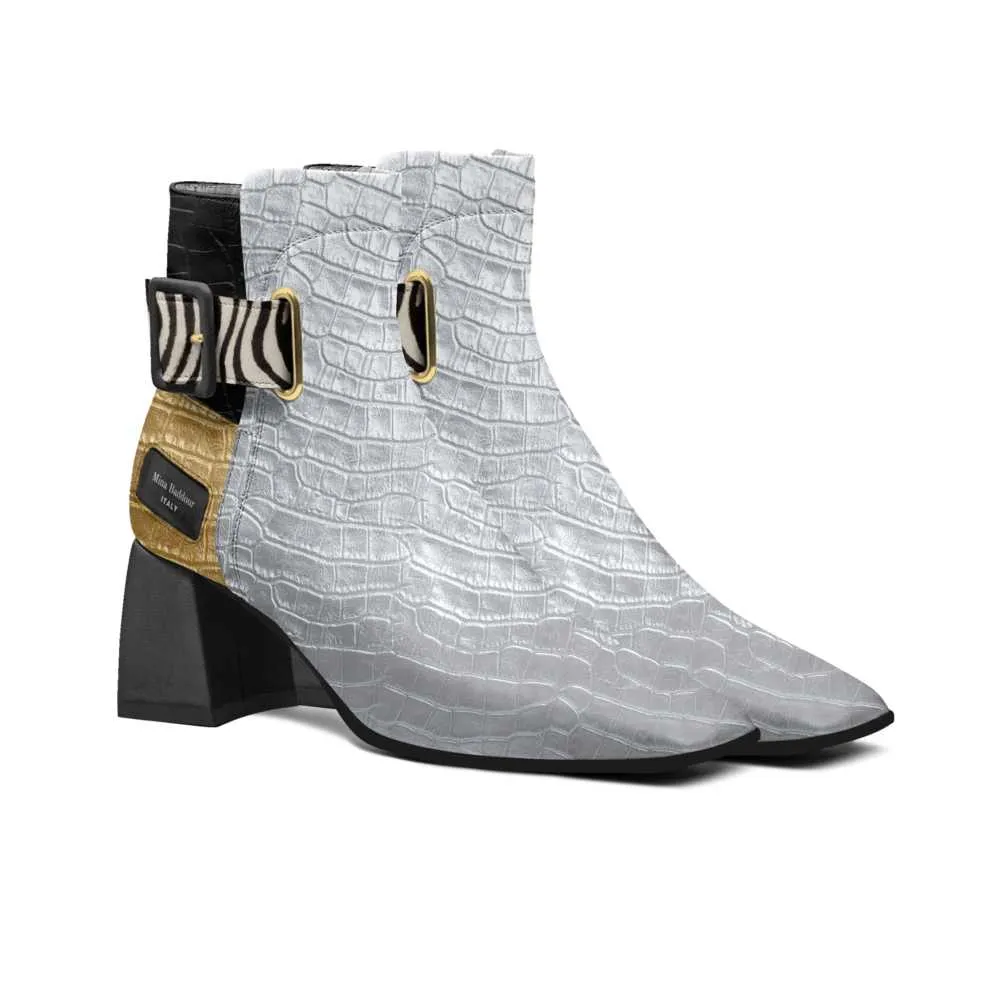Mina Baddour Matrix in Silver Belted Ankle Boot