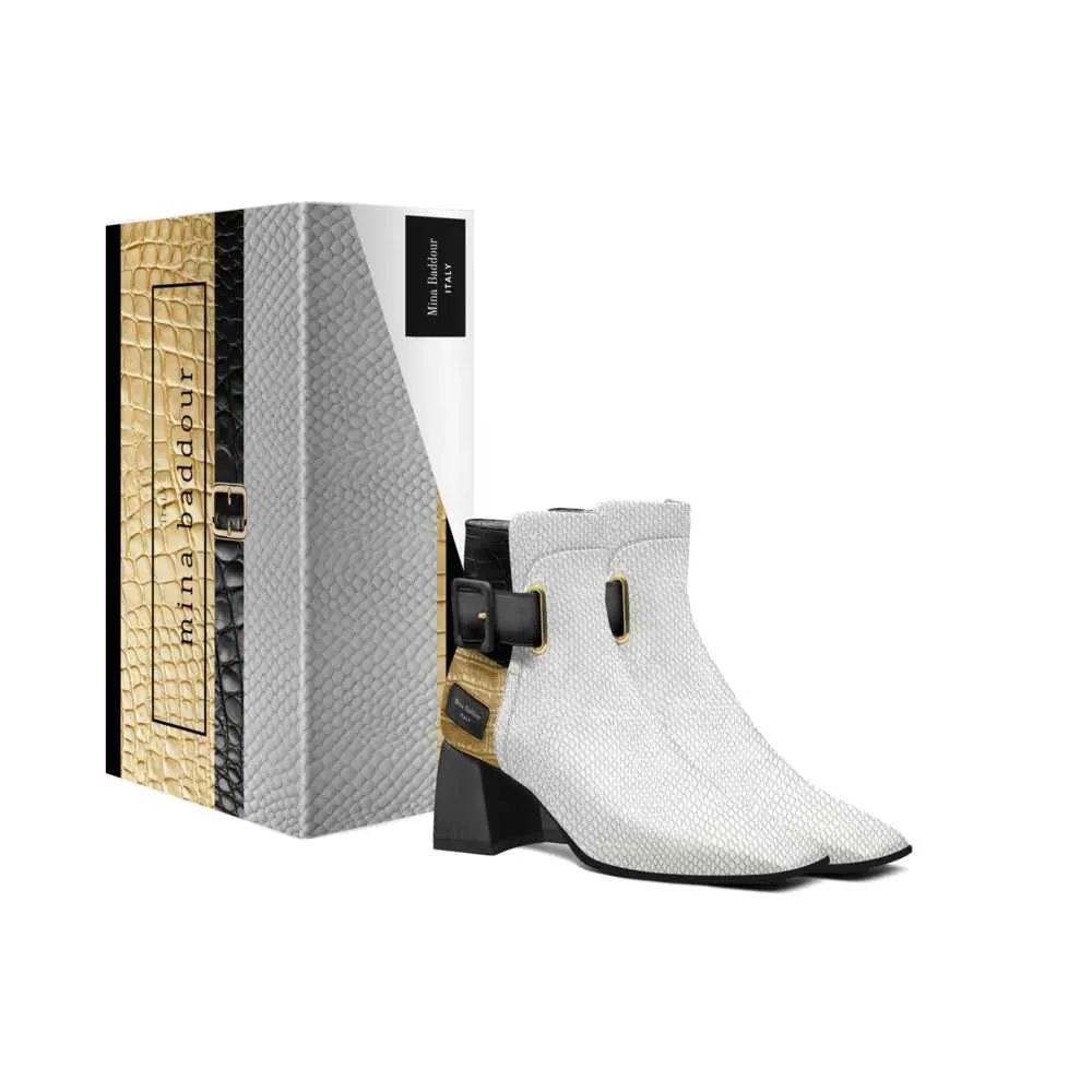Mina Baddour Matrix in White Belted Ankle Boot