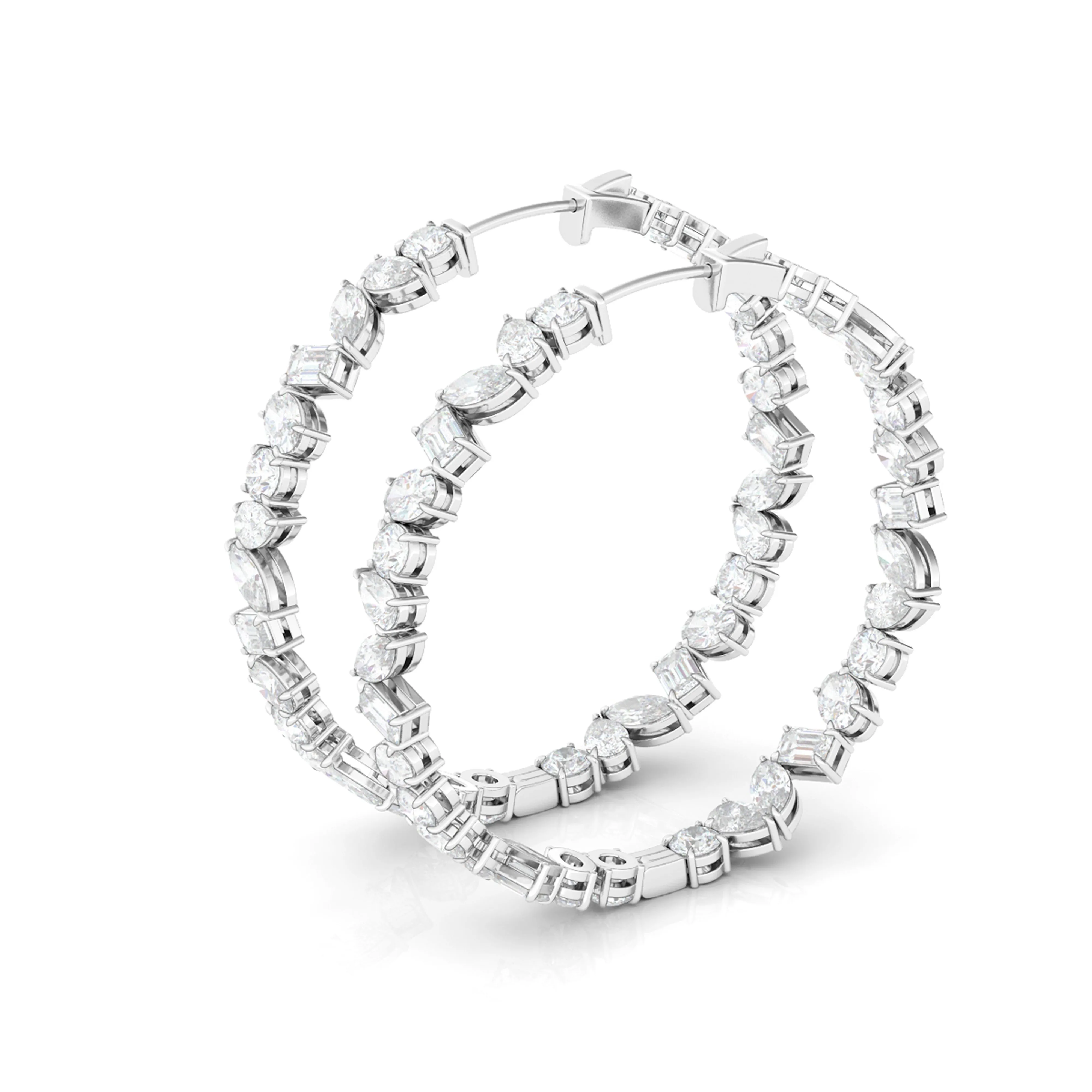 Mixed Diamond Hoop Earrings