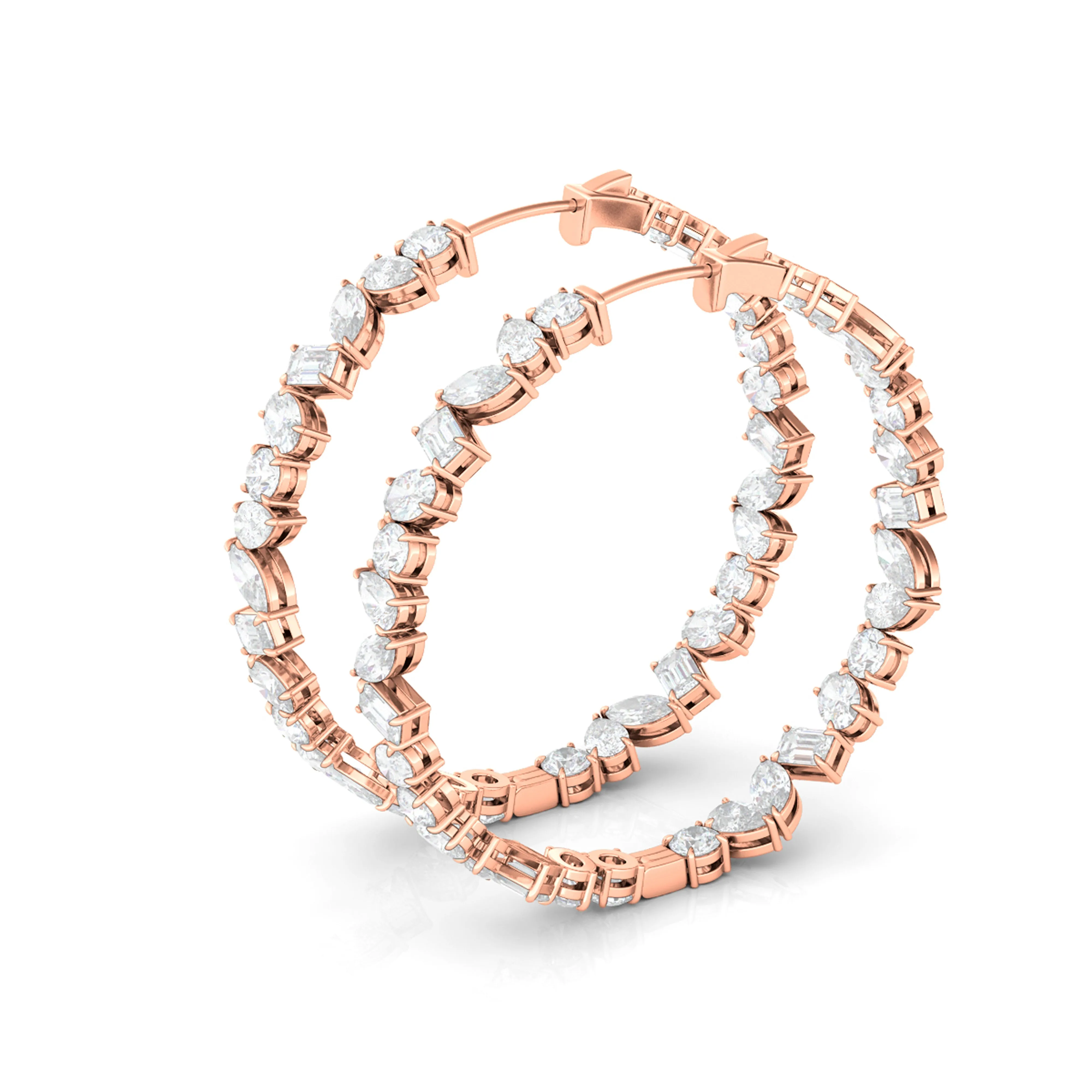Mixed Diamond Hoop Earrings