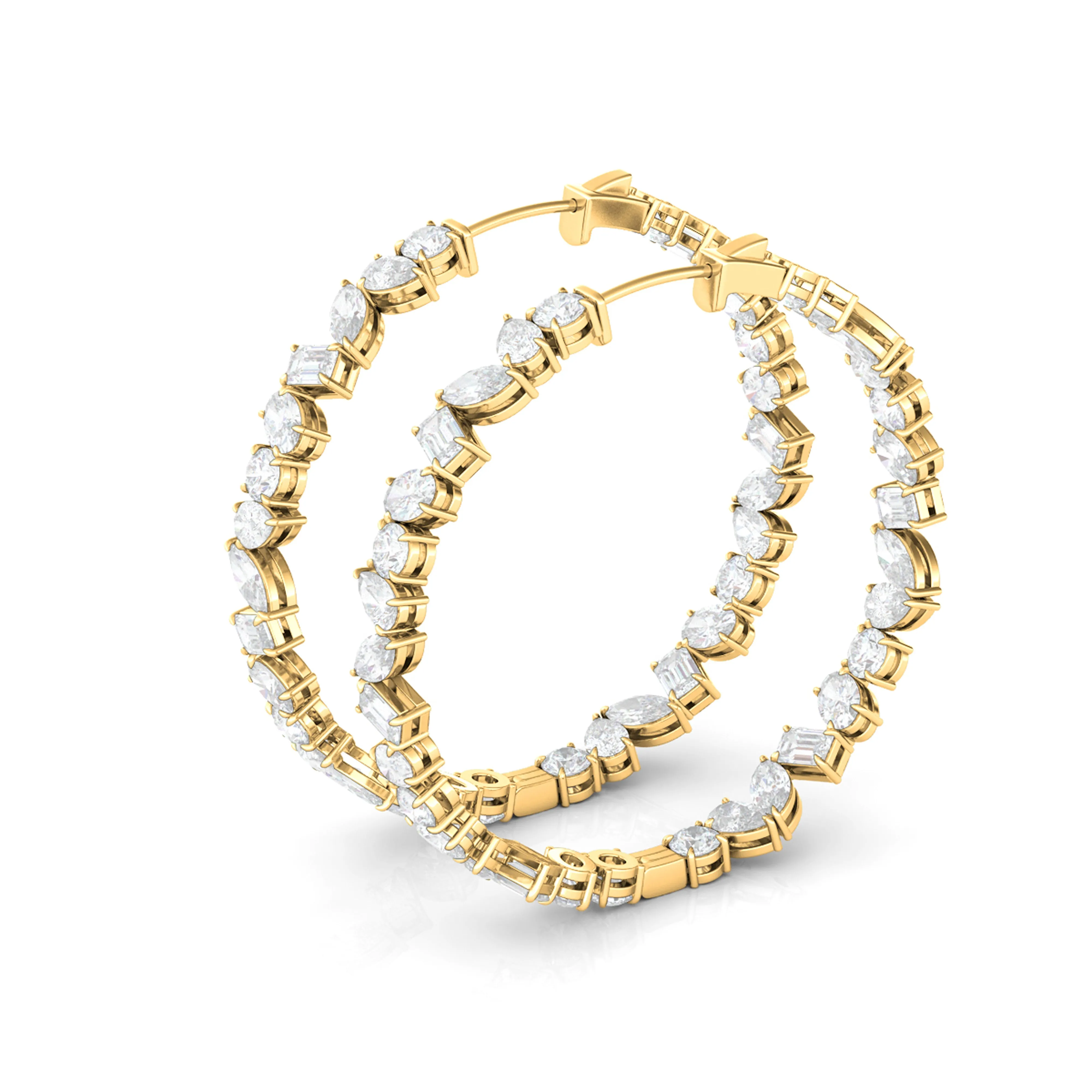 Mixed Diamond Hoop Earrings