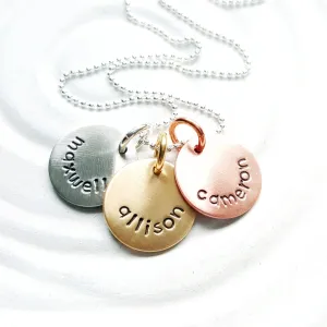 Mixed Metal Disc Necklace | Mother's Name Necklace