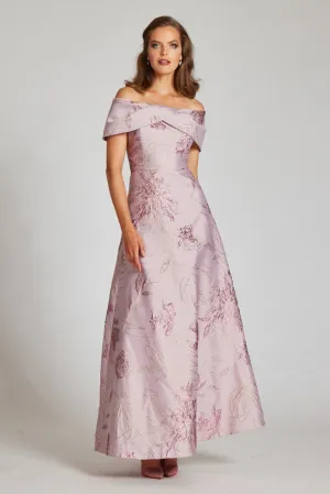 Off The Shoulder Metallic Jacquard A-Line Skirt Gown