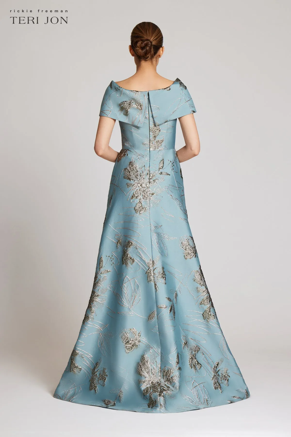 Off The Shoulder Metallic Jacquard A-Line Skirt Gown