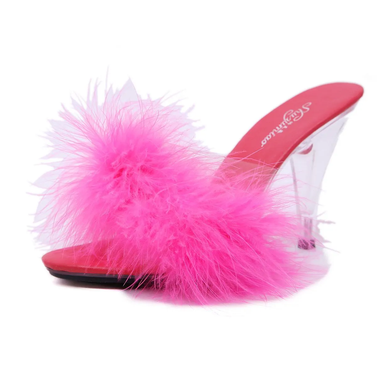 Peep toe sexy fuzzy slide heels for party