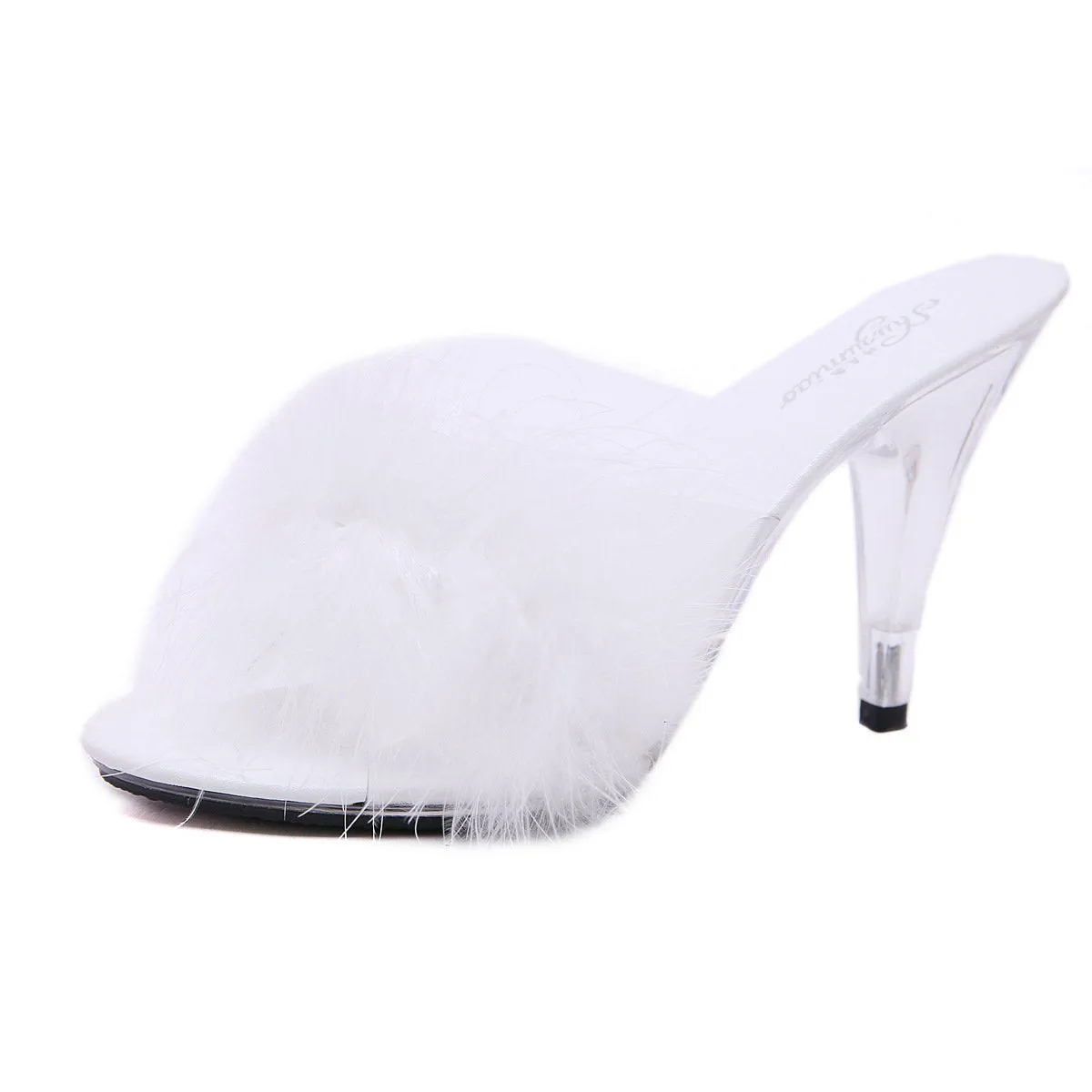 Peep toe sexy fuzzy slide heels for party
