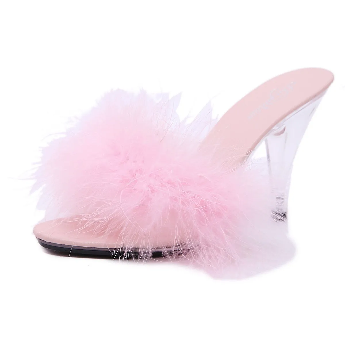 Peep toe sexy fuzzy slide heels for party
