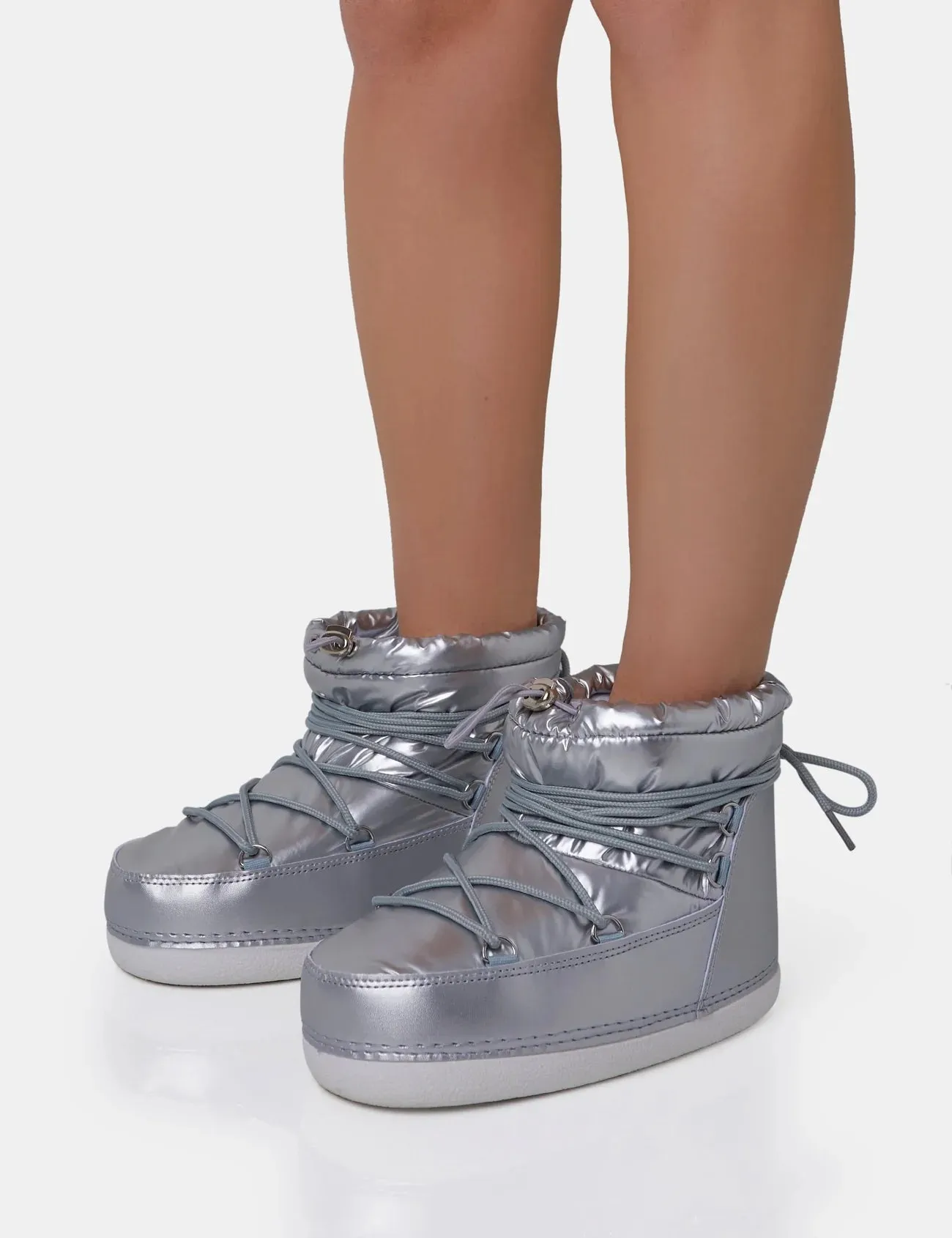 PUBLIC DESIRE - ZURI METALLIC SILVER BOOTS